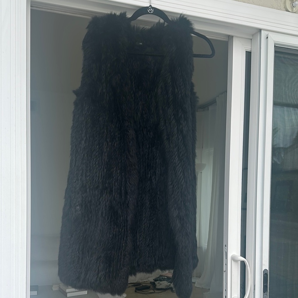 Theory Black Faux Fur Vest